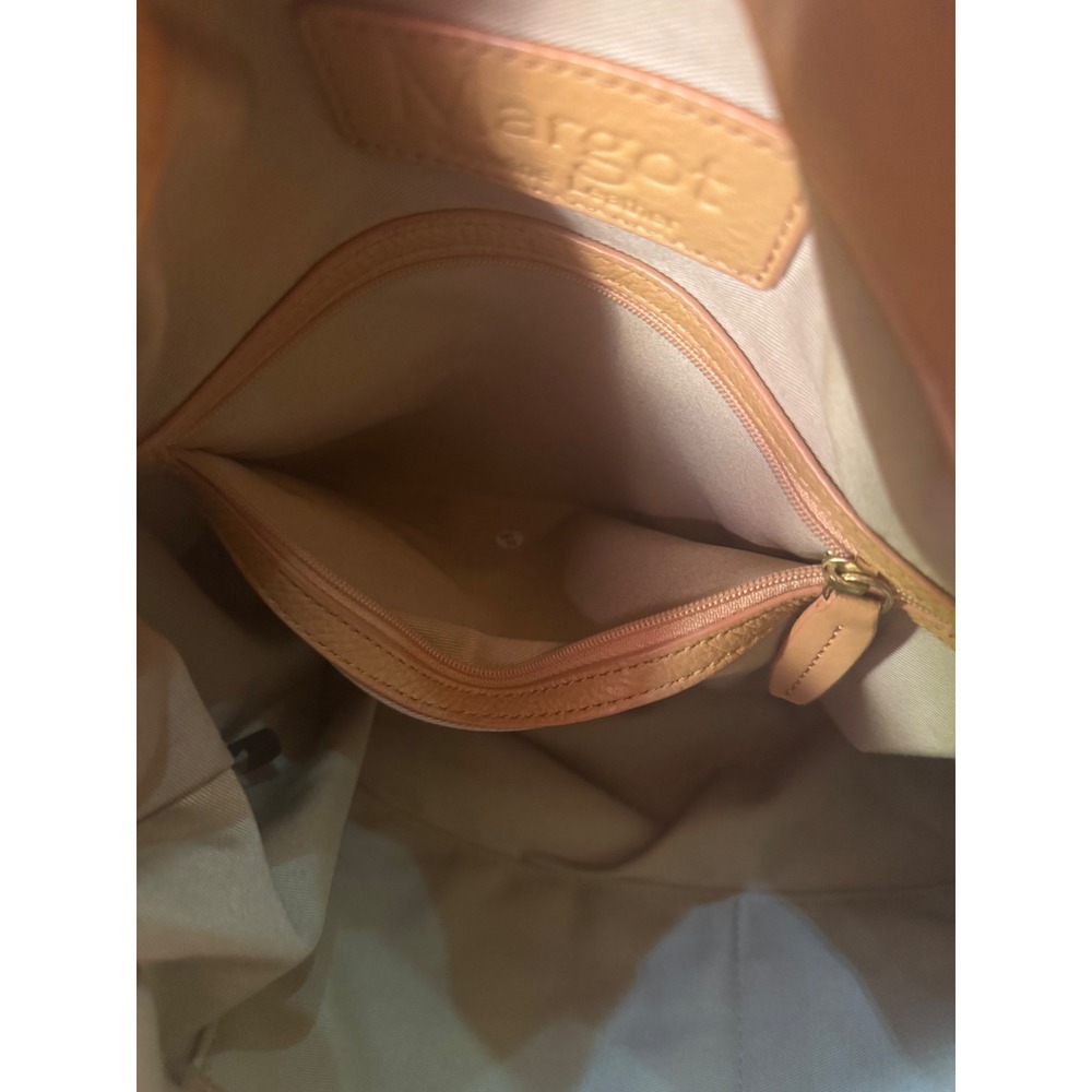 Margot Cream Tan Pebbled Genuine Leather Hobo Tote Bag Gold Hardware Large - Picture 10 of 14
